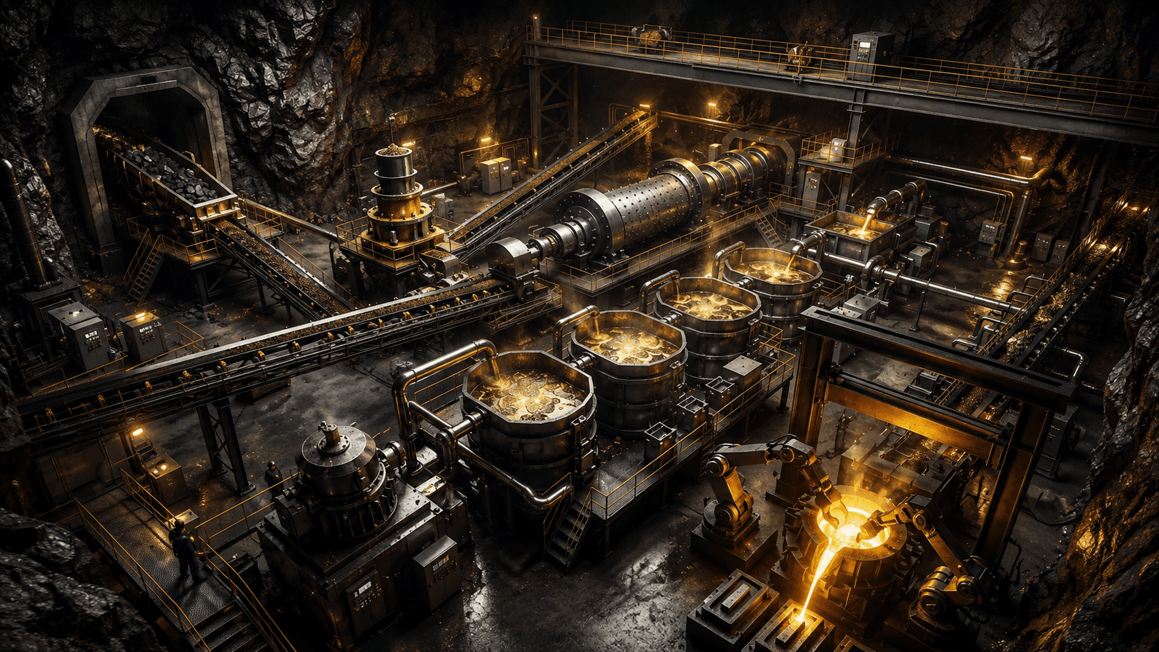 Aerial view of a gold processing plant
